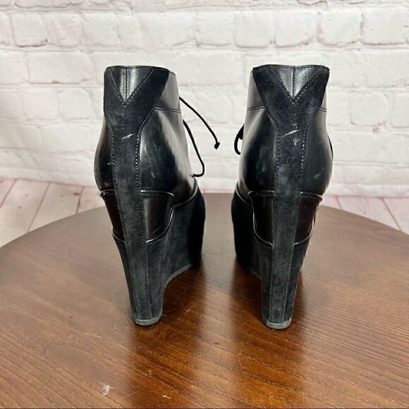 YVES SAINT LAURENT YSL Leather PLATFORM WEDGE ANKLE BOOTIES in Black 37.5 (7.5) - Picture 4 of 12